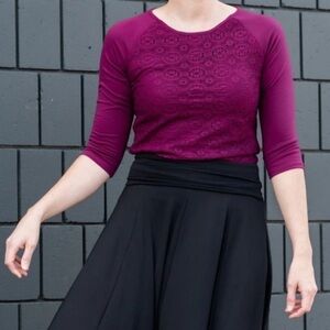 NEW Rose Lace Detail 3/4 Sleeve Top